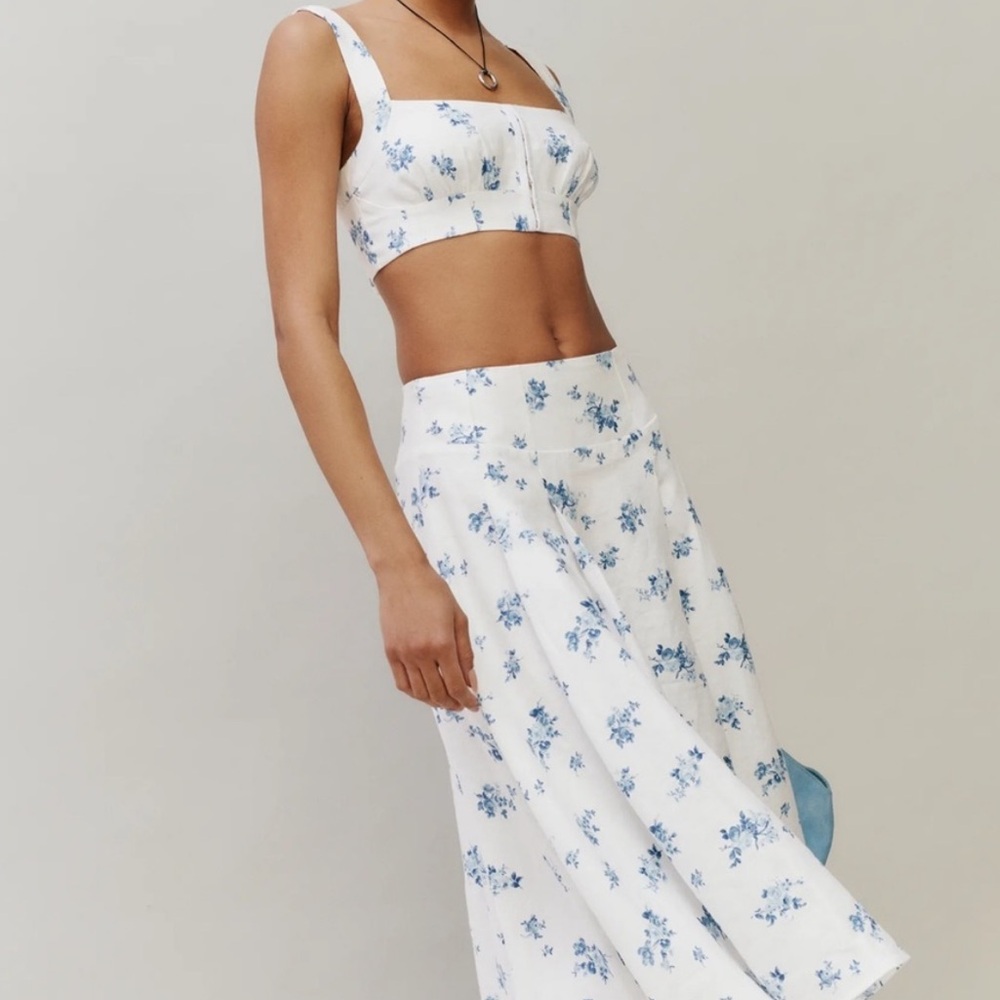 Reformation White and Blue Floral Dress